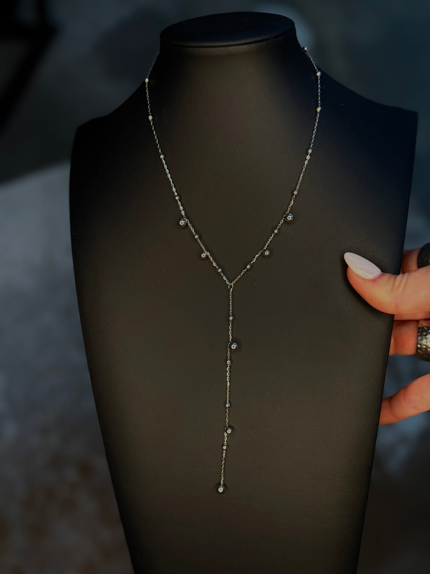 Water Resistant Lariat Silver Necklace
