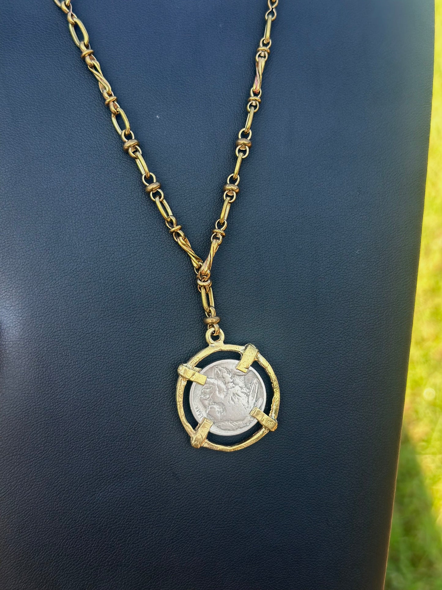 Handmade Brass Real Vintage Buffalo Nickel Coin Necklace