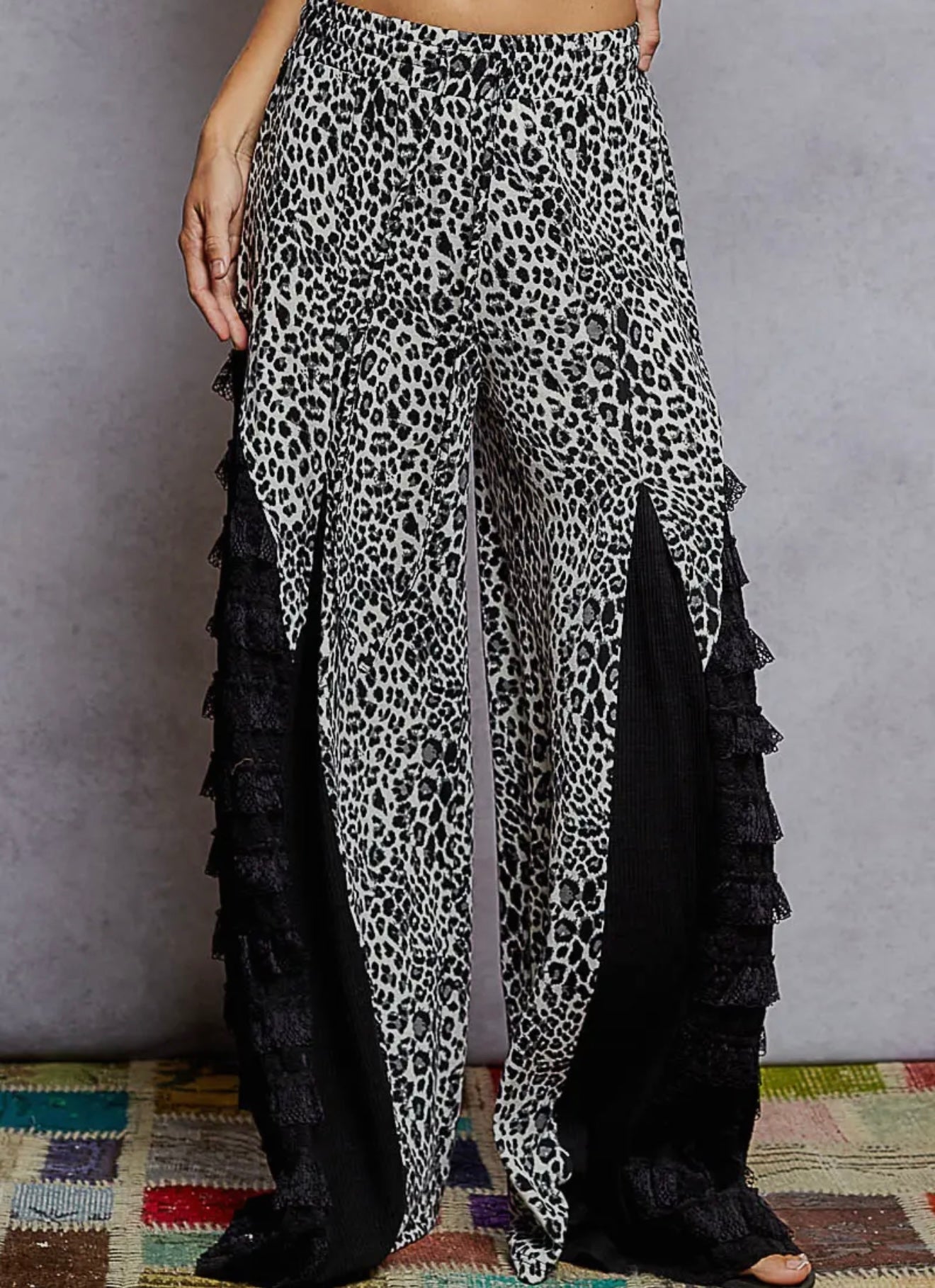 POL Lace Leopard Wide Leg Pants