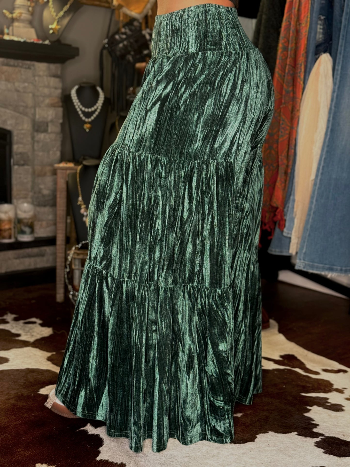 Vibin Velvet Green Wide-Leg Pants