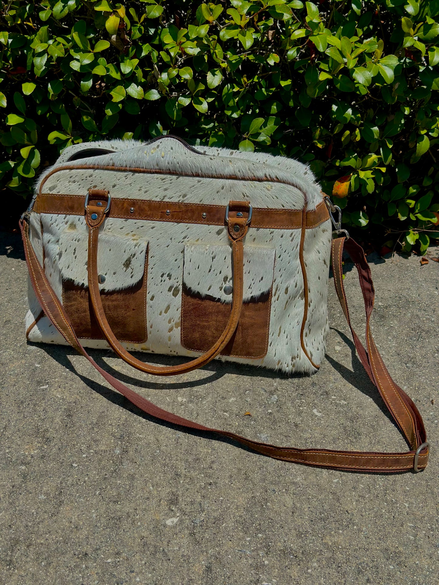 Cowhide and Leather White and Gold Metallic Bag