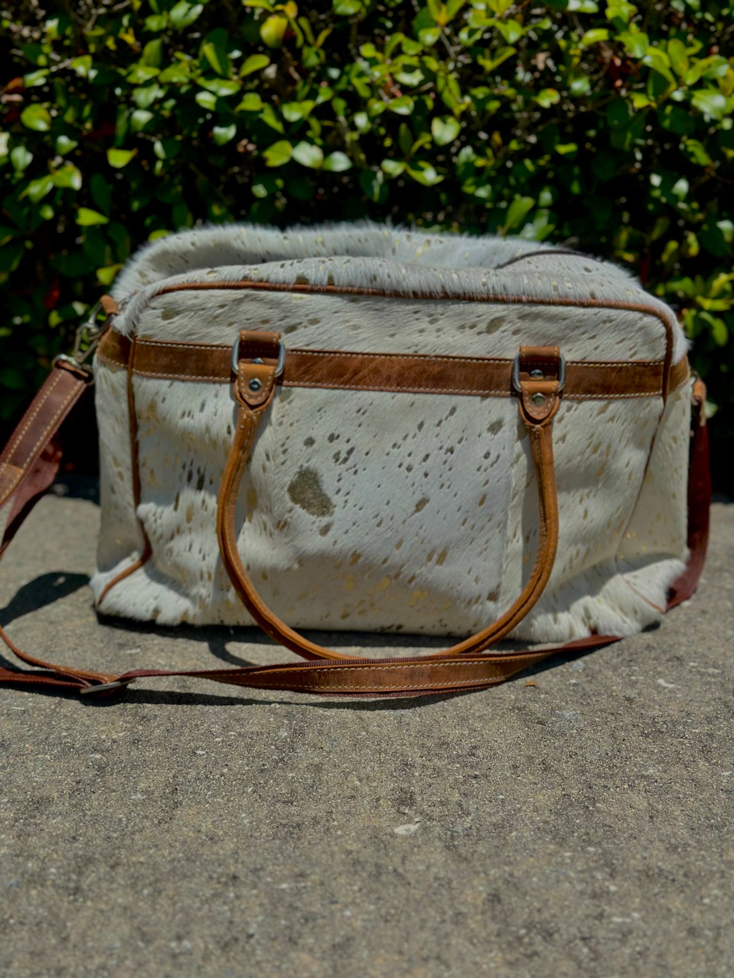 Cowhide and Leather White and Gold Metallic Bag