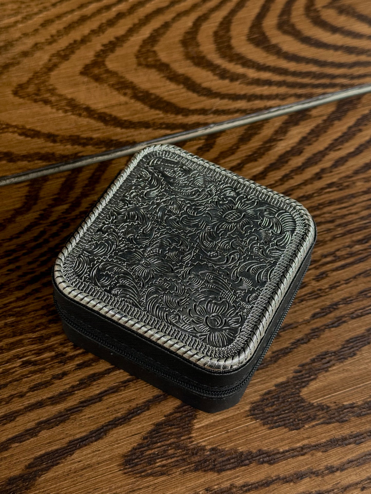 Western Etched Black Jewelry Box