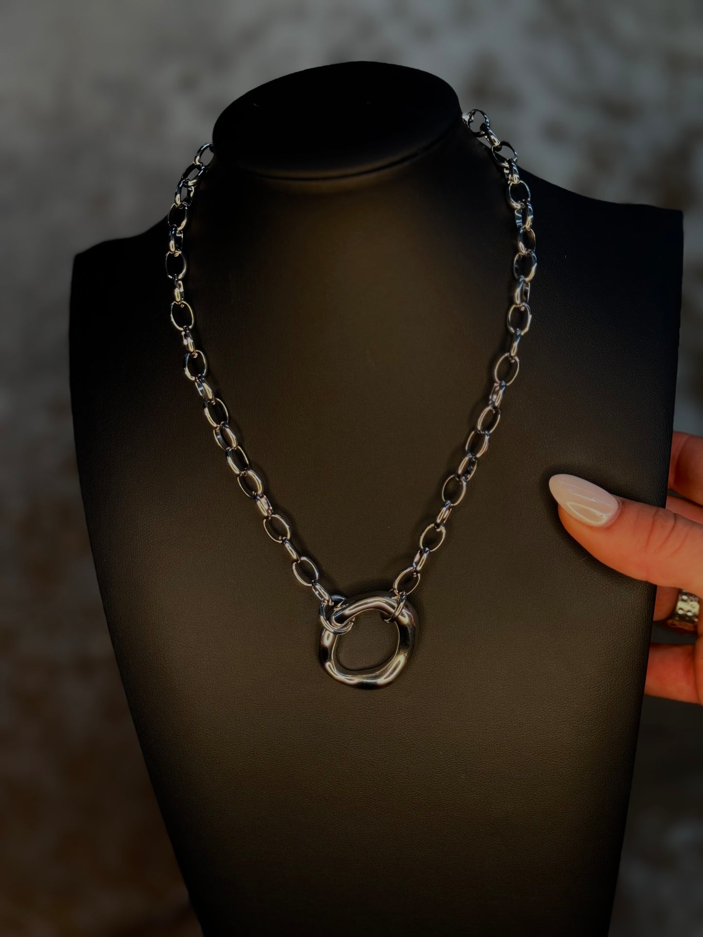 Water Resistant Silver Circle Pendant Necklace