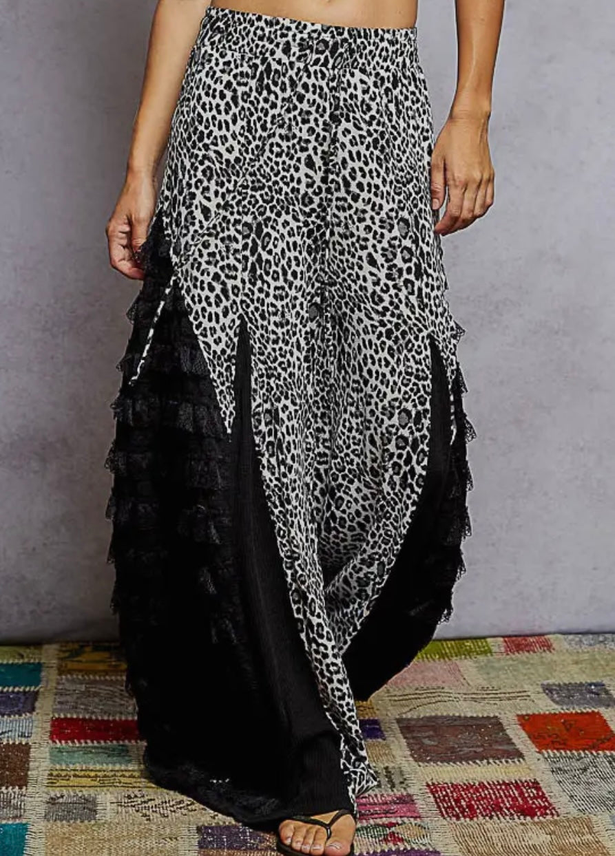 POL Lace Leopard Wide Leg Pants