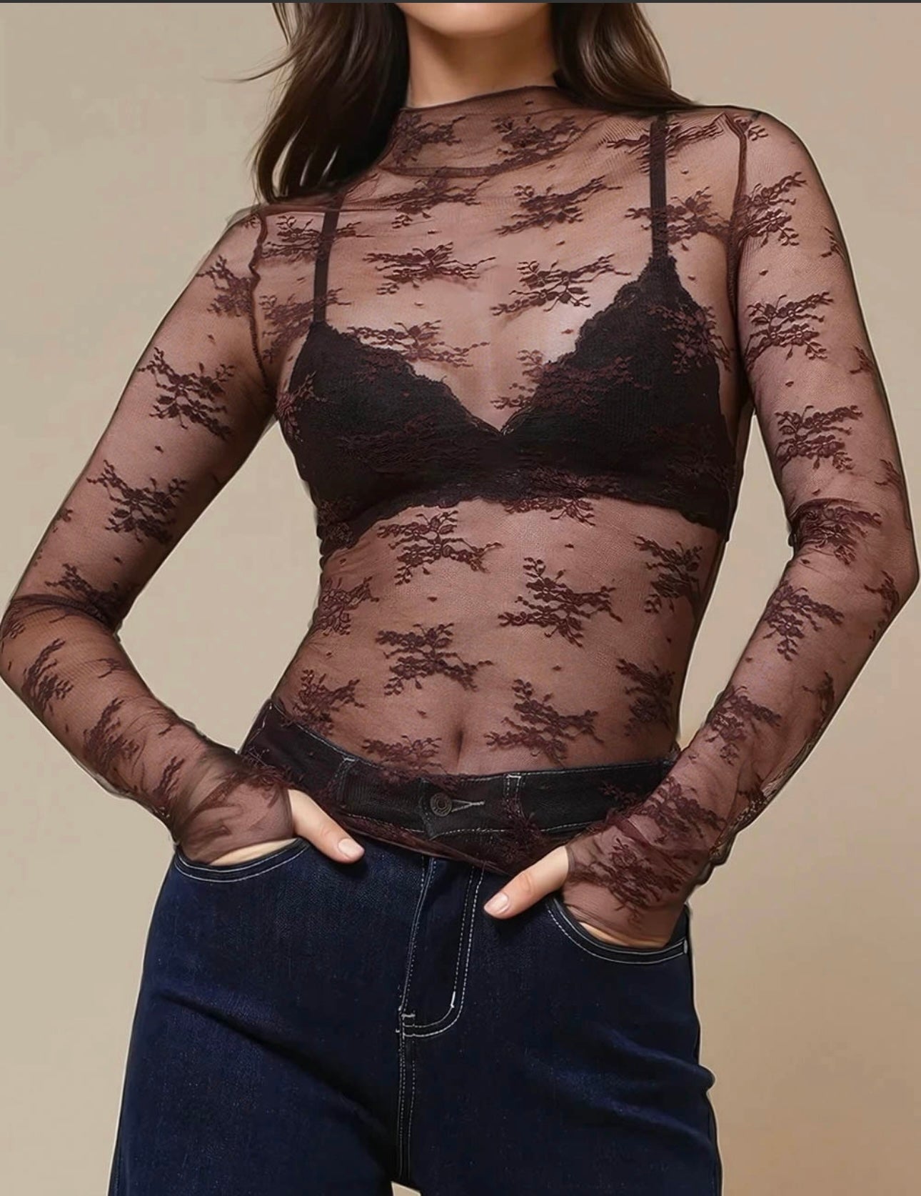 Brown Lace Layering Top