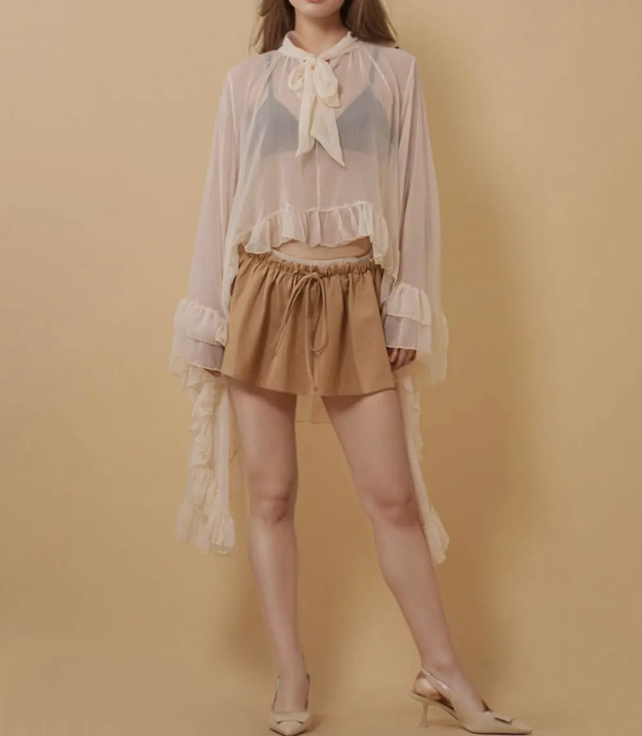 Ruffle Sleeve Oversized Top