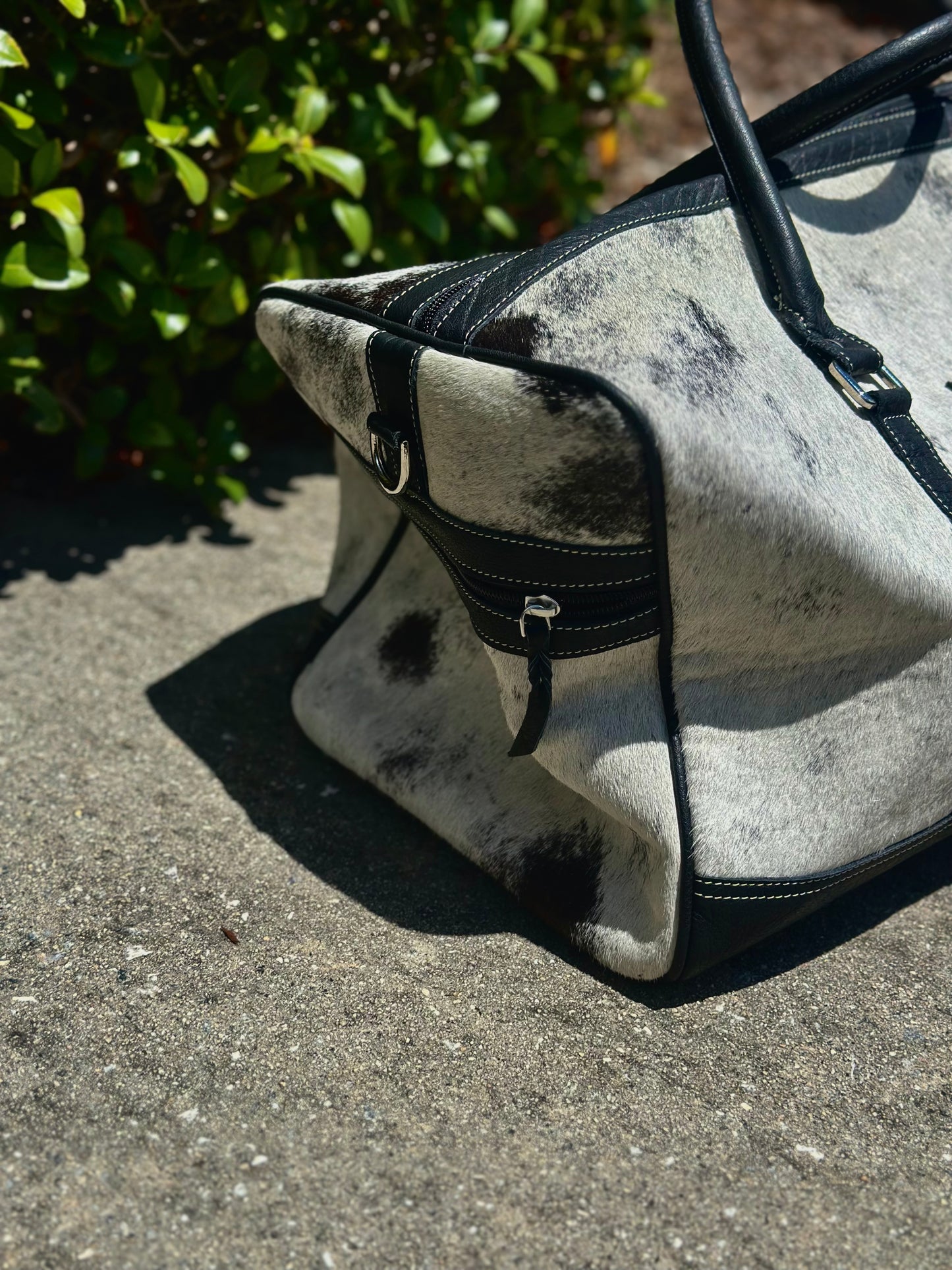 Black and White Aztec Cowhide Duffle Bag