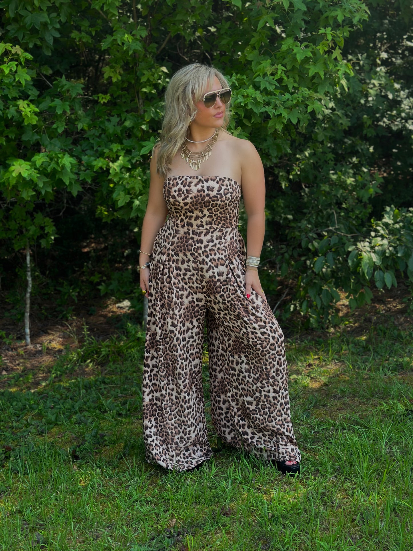 Wild Child Cheetah Wide Leg Jumpsuit