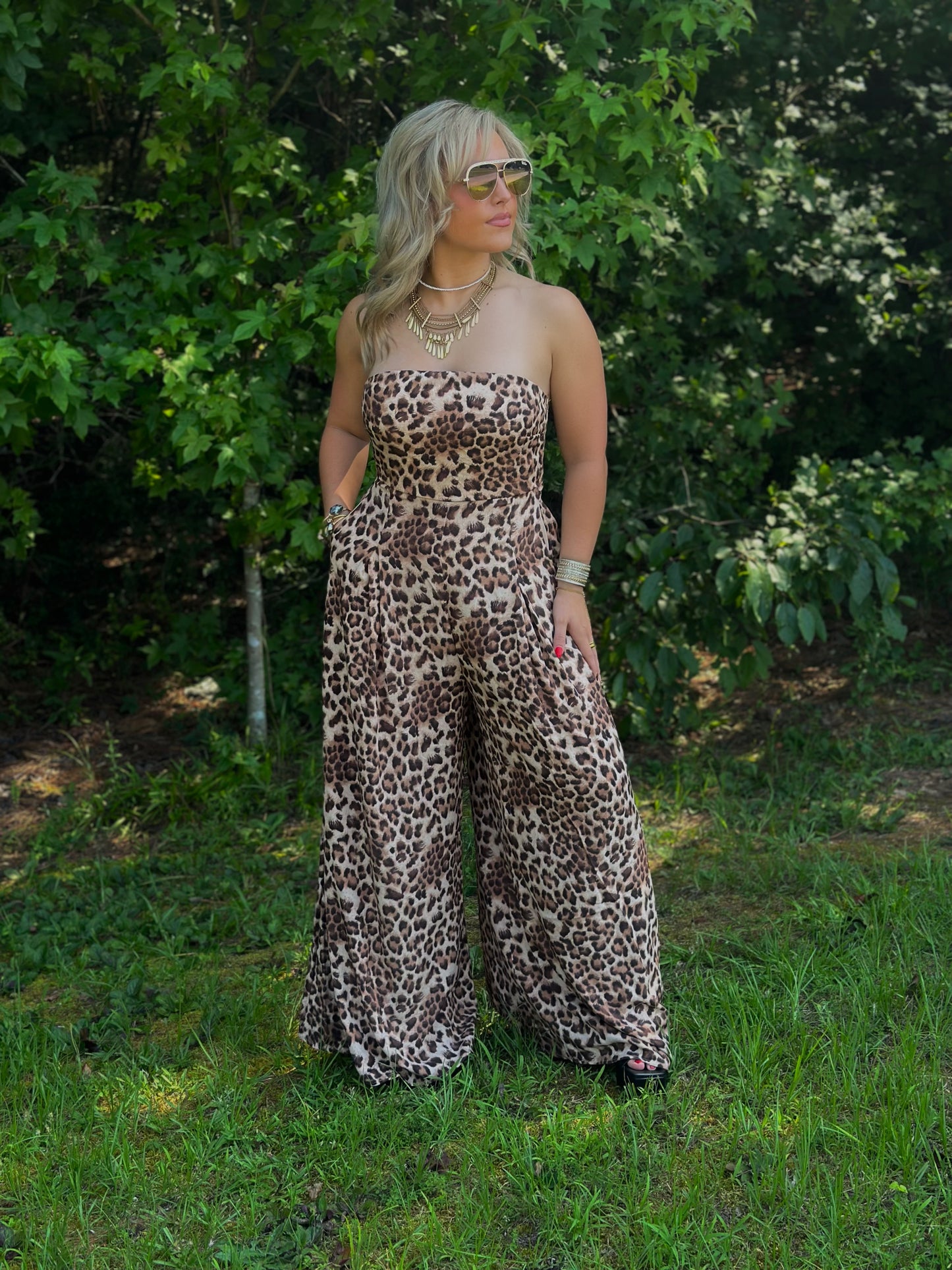 Wild Child Cheetah Wide Leg Jumpsuit