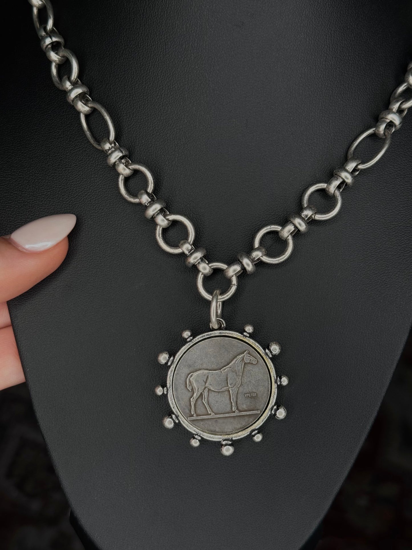 925 Silver Plated Horse Coin Necklace