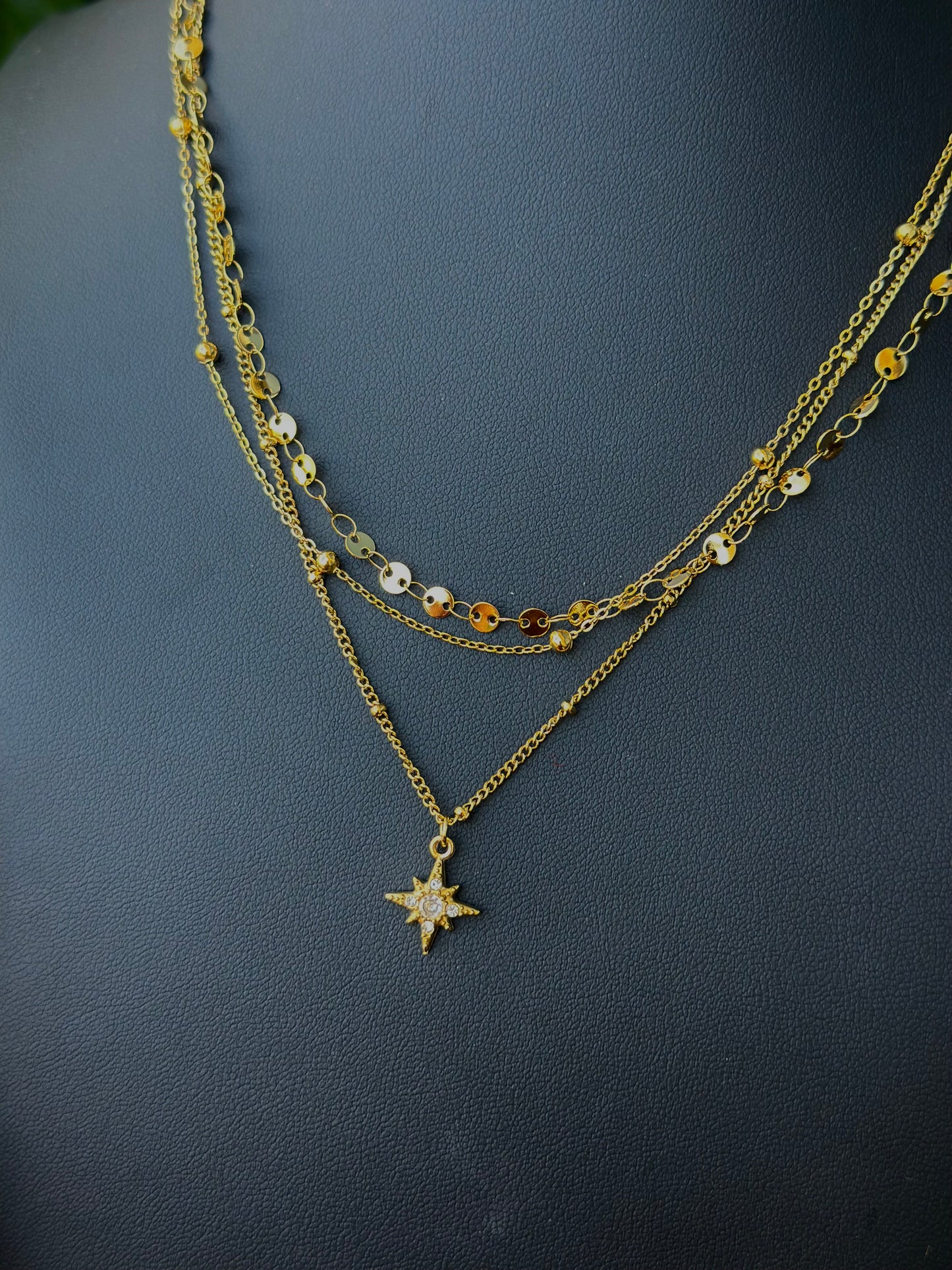 Water Resistant Tri Layer Star Necklace