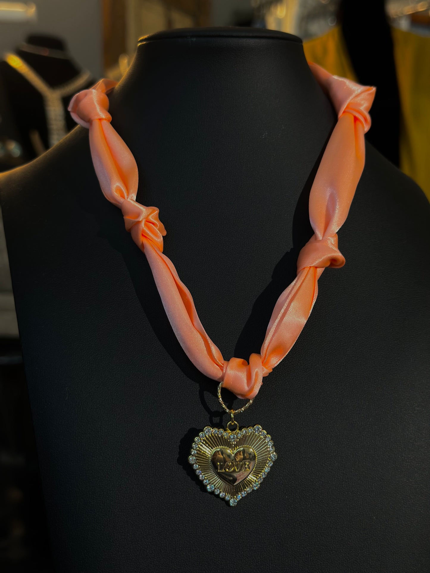 Peachy Heart Scarf Necklace