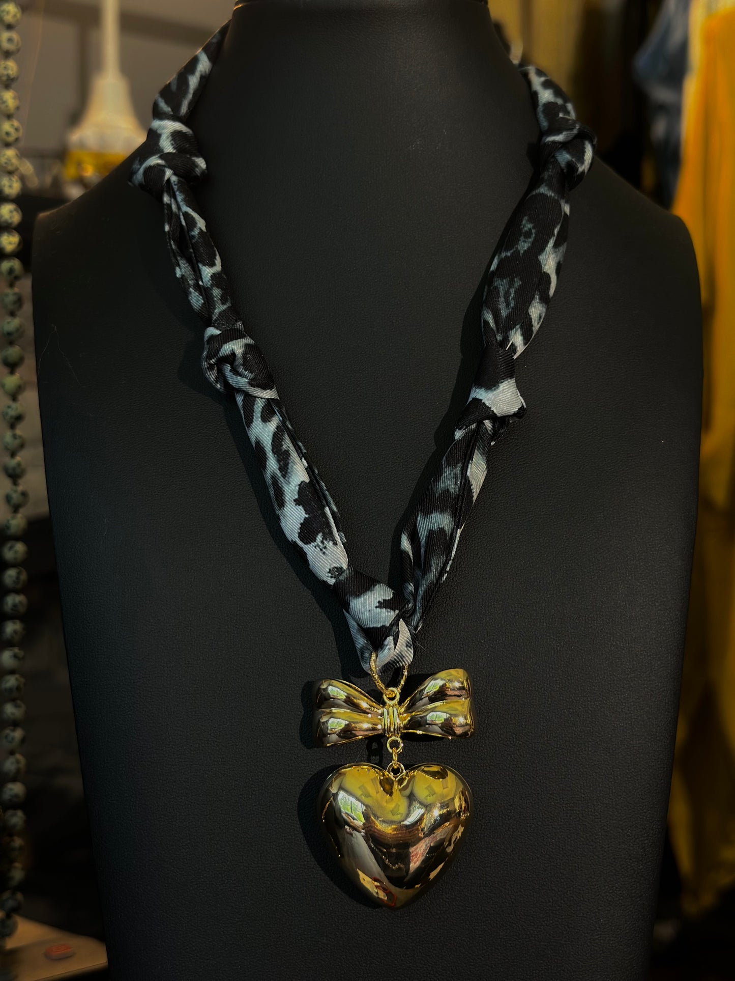 Leopard Bubble Heart Scarf Necklace