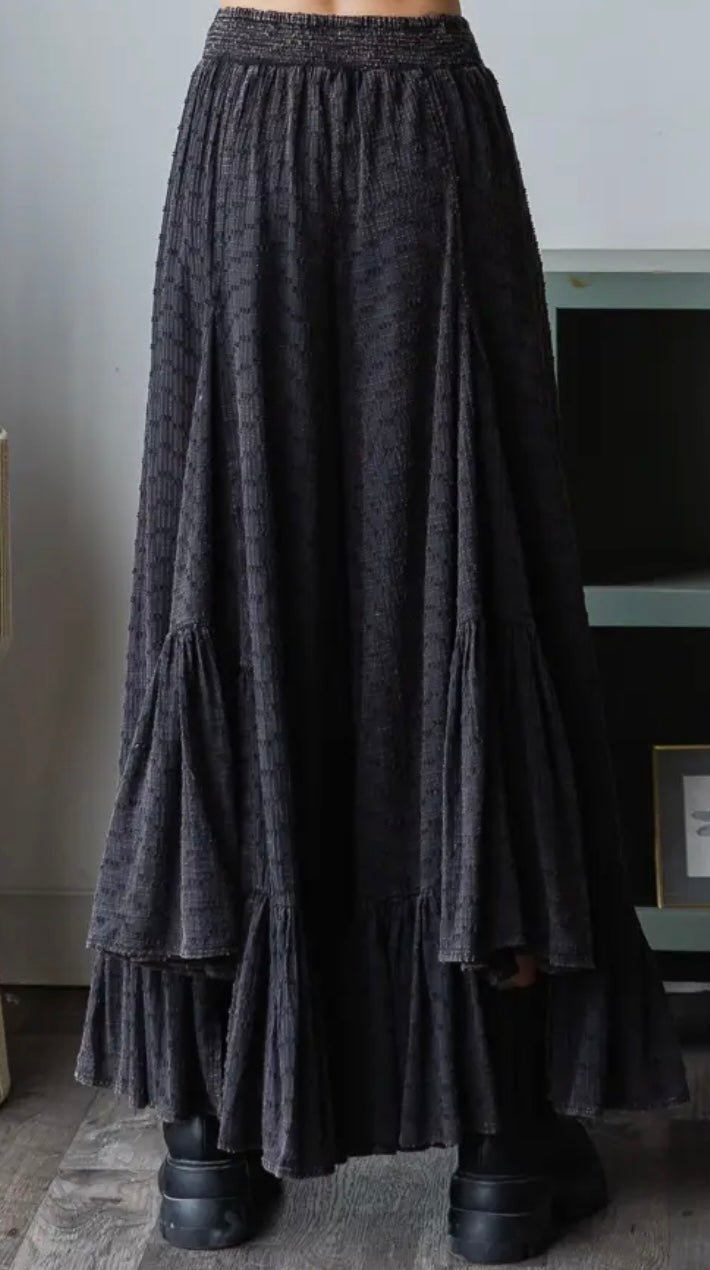 Black Mineral Washed Wide Leg Pants