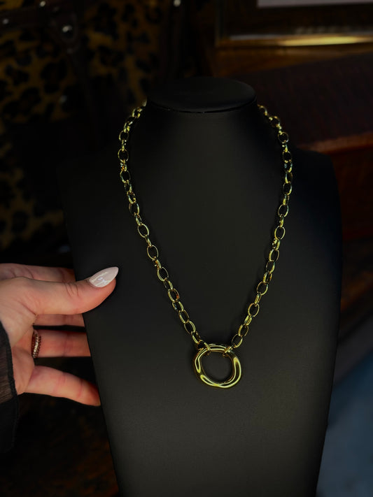Water Resistant Circle Pendant Gold Necklace