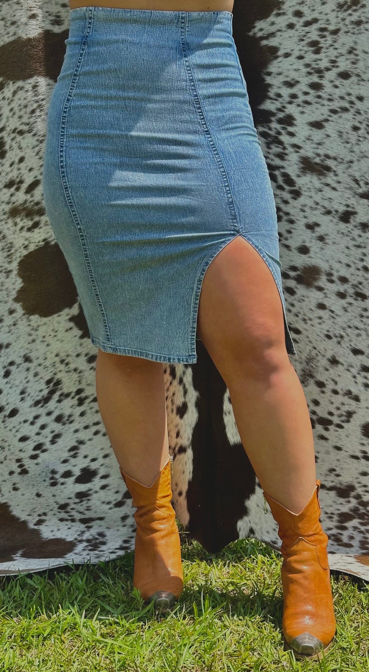 Washed Denim Pencil Skirt