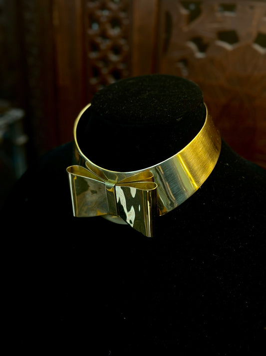 Bow Tie Brass Choker Necklace