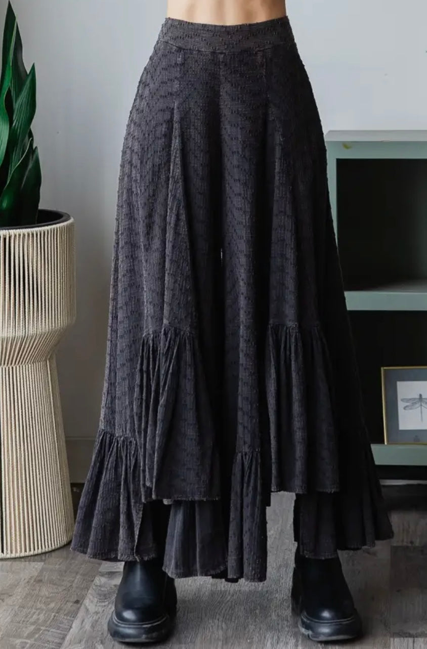 Black Mineral Washed Wide Leg Pants
