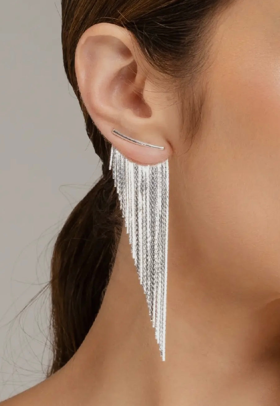 Tassel Fringe Silver Earrings