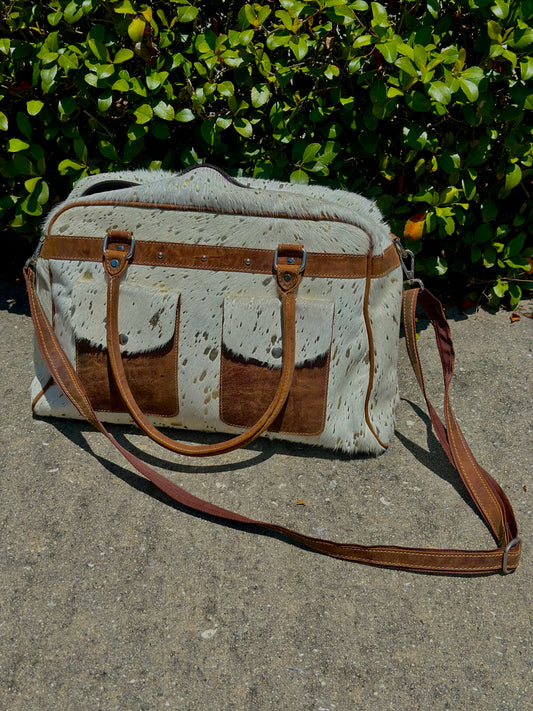 Cowhide and Leather White and Gold Metallic Bag