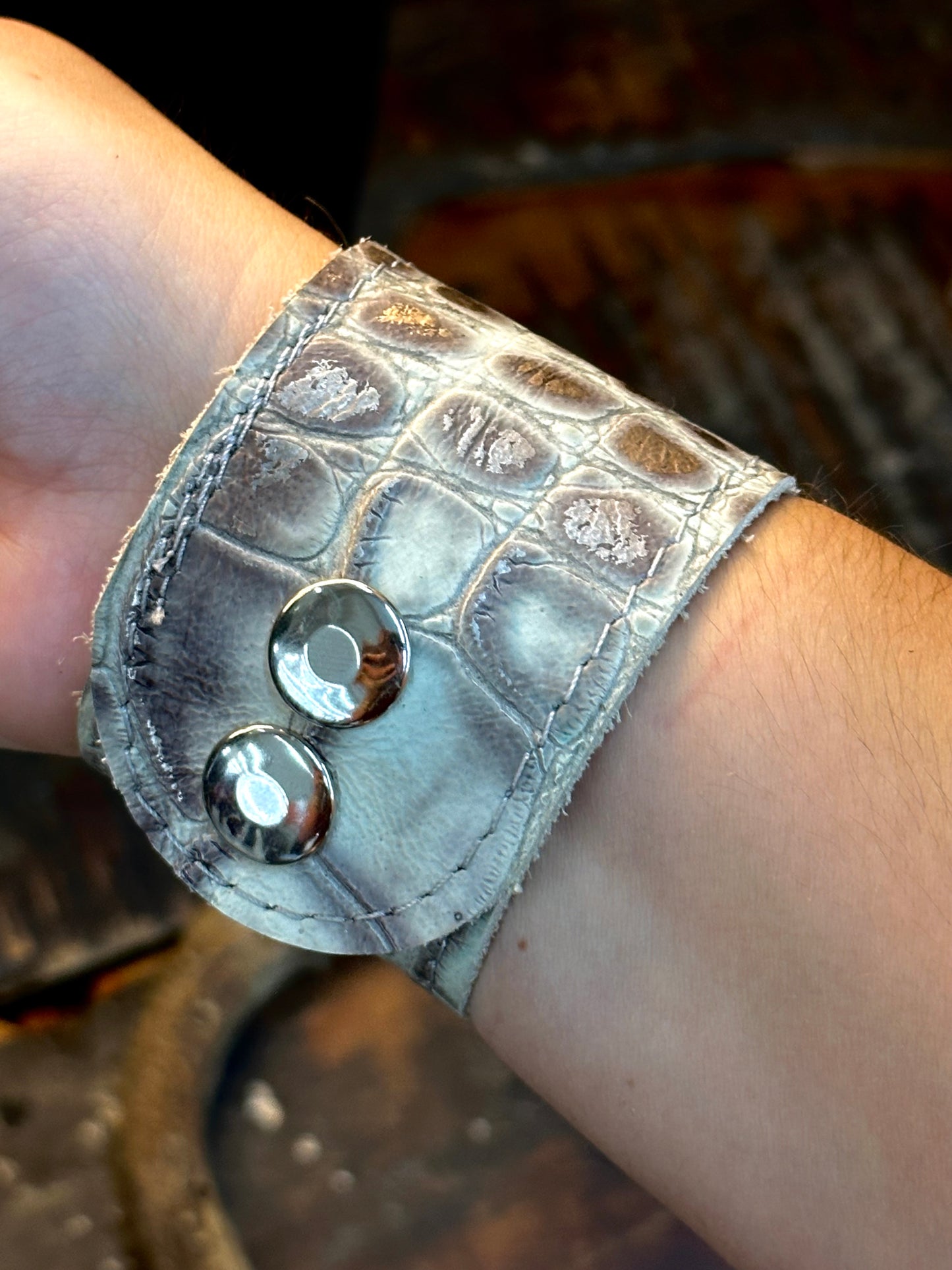 Croc Embossed Leather Bracelet