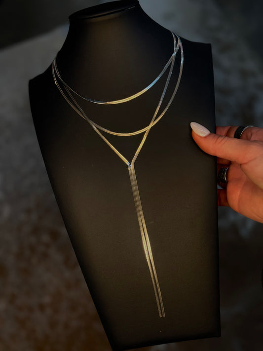 Water Resistant Silver Tri Layer Necklace