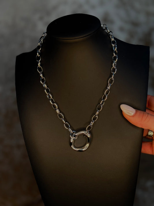 Water Resistant Silver Circle Pendant Necklace