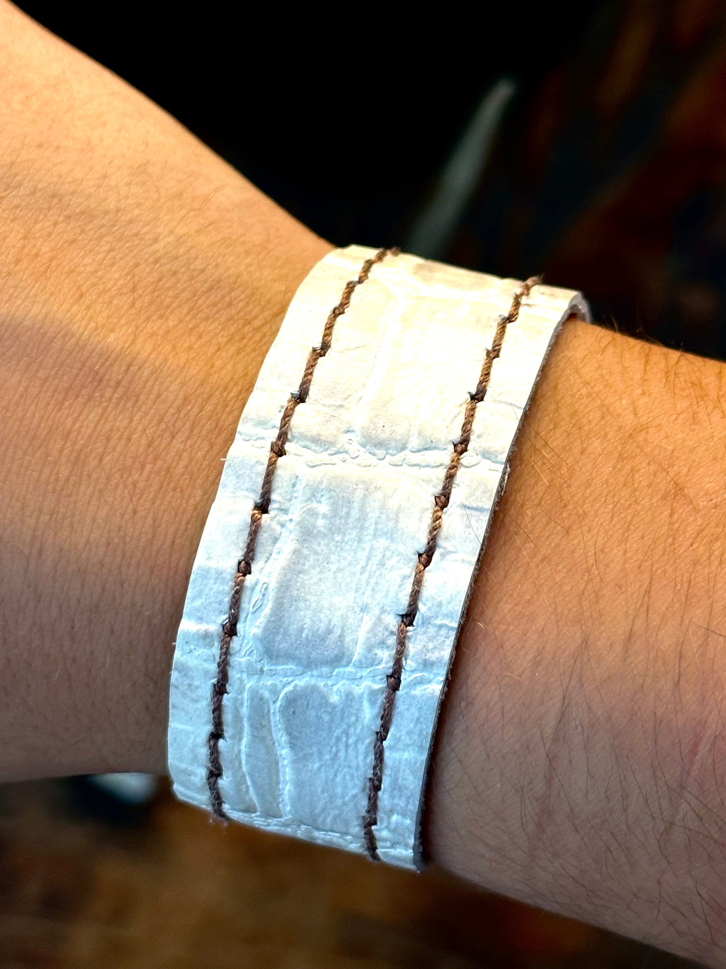 White Embossed Leather Bracelet