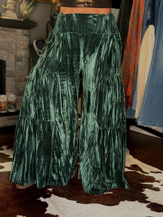Vibin Velvet Green Wide-Leg Pants