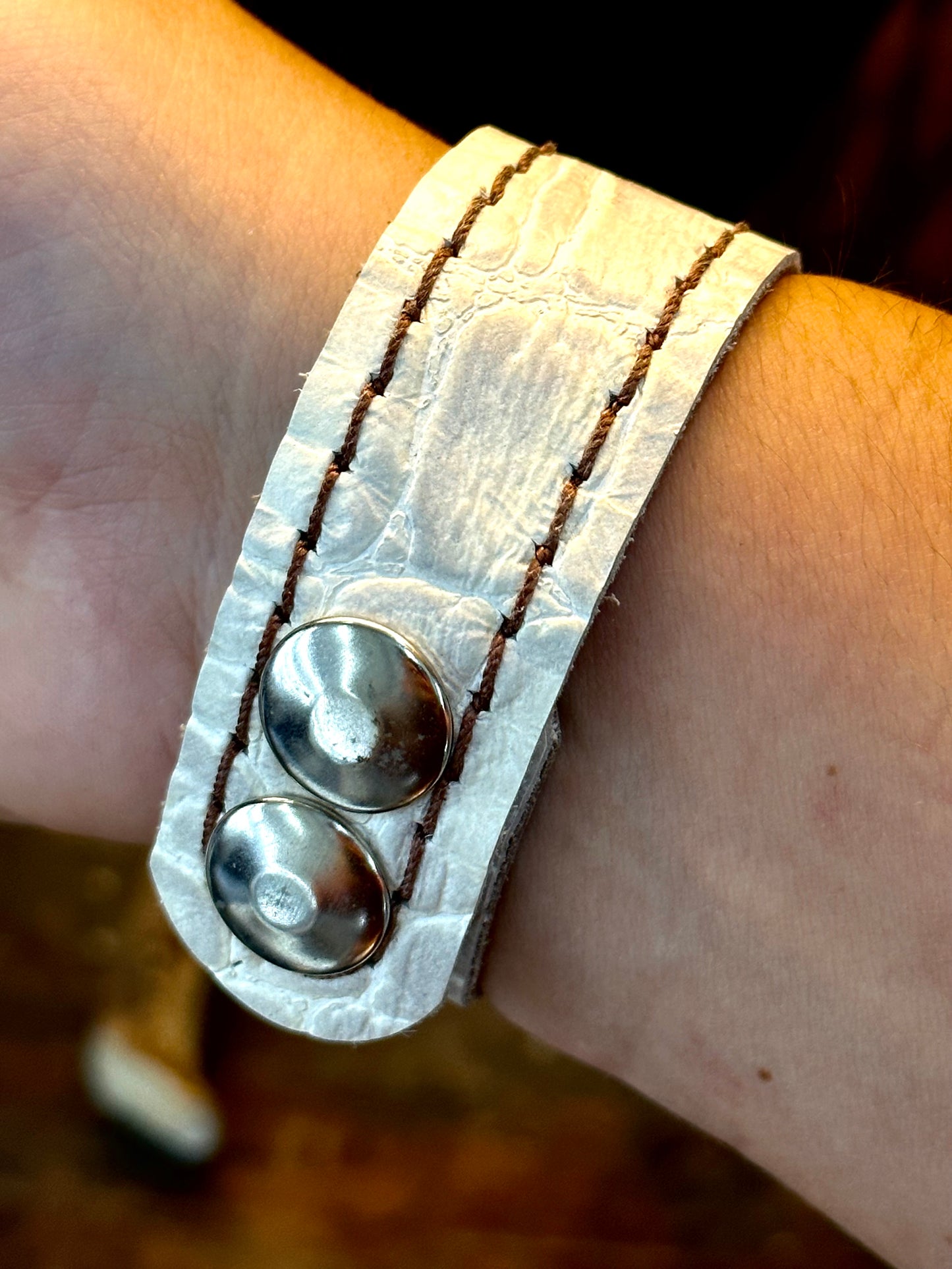 White Embossed Leather Bracelet