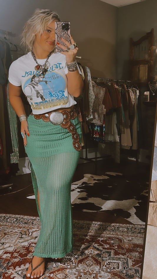 Green With Envy Crochet Knit Maxi Skirt