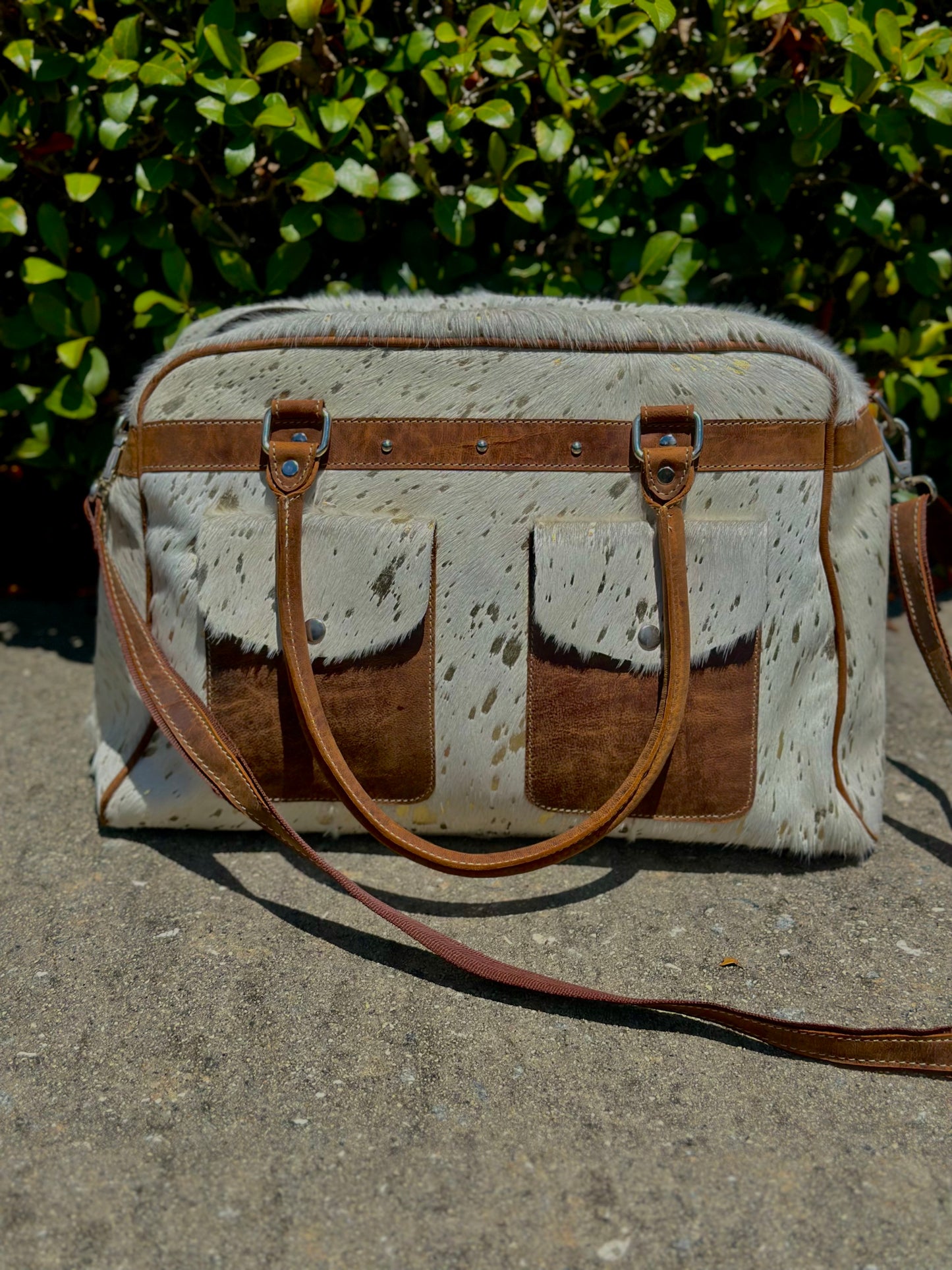 Cowhide and Leather White and Gold Metallic Bag