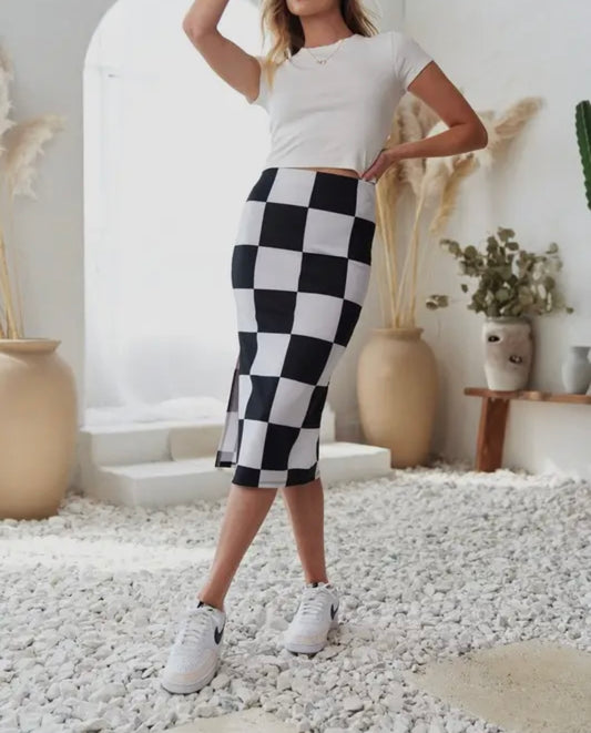 Checkered Chick Midi Skirt
