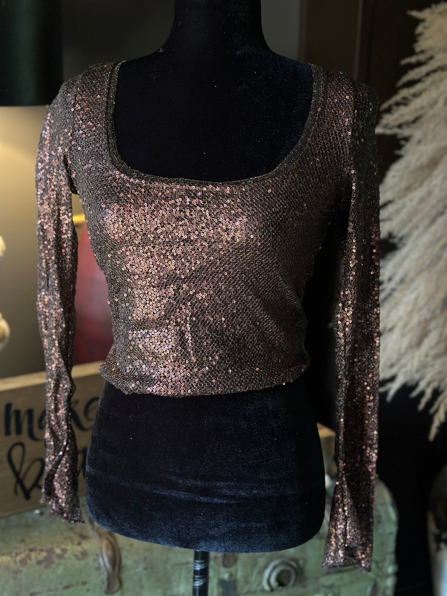 Free People Intimately Brown Sequin Top