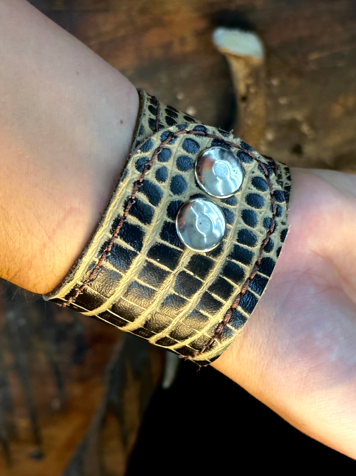 Croc Embossed Leather Snap Bracelet