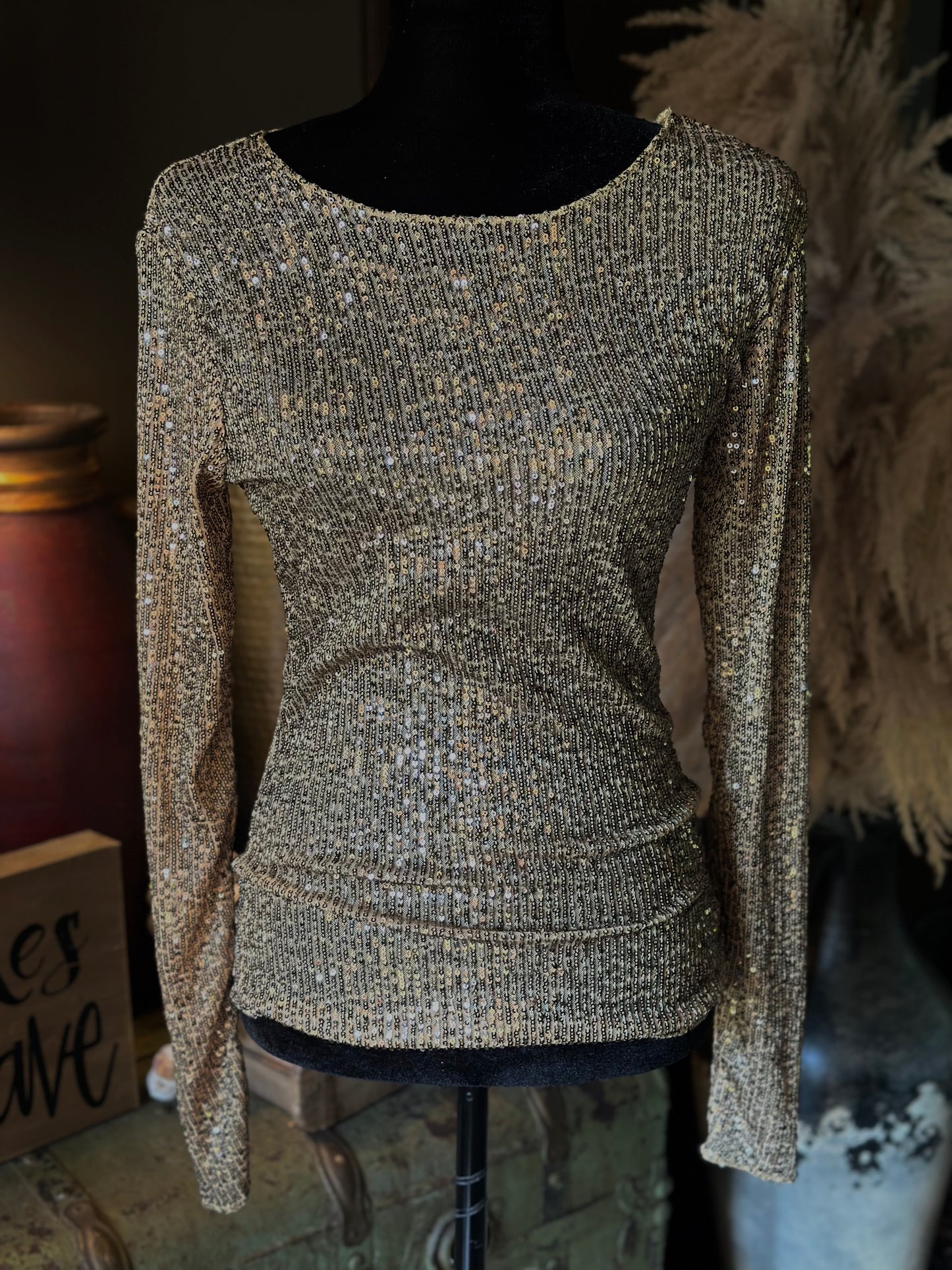 Free People Gold Sequin Top