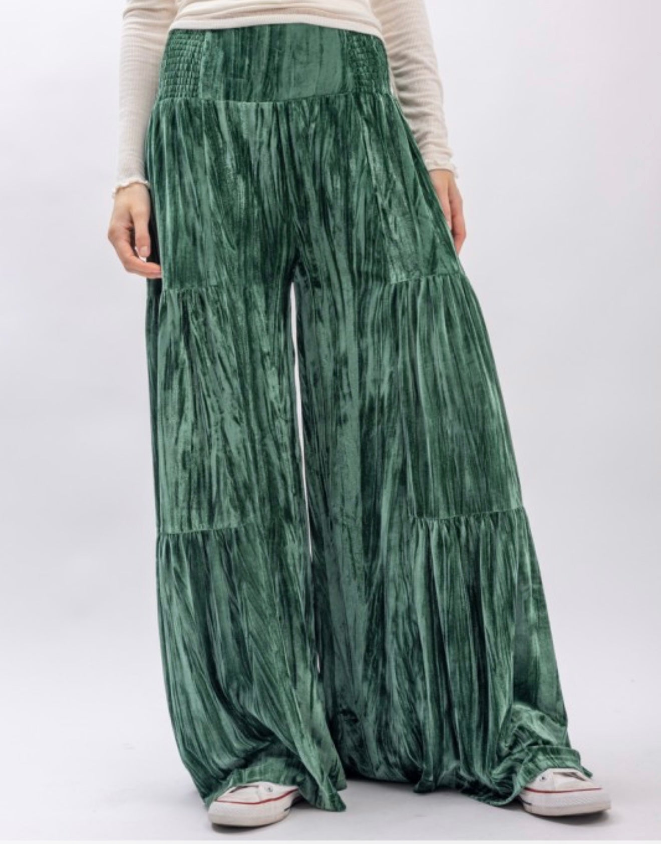 Vibin Velvet Green Wide-Leg Pants