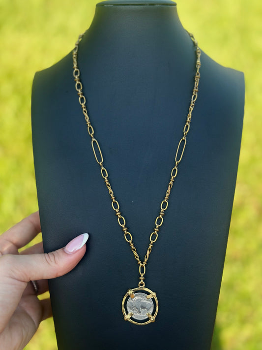Handmade Brass Real Vintage Buffalo Nickel Coin Necklace