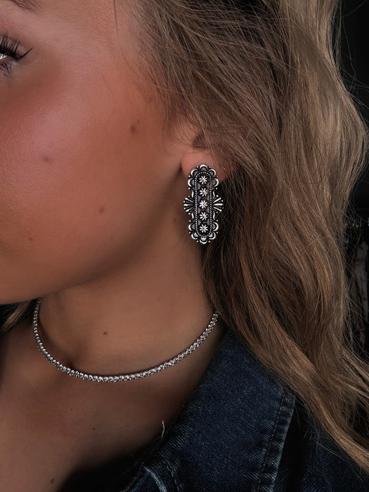Western Silver Floral Concho Earrings