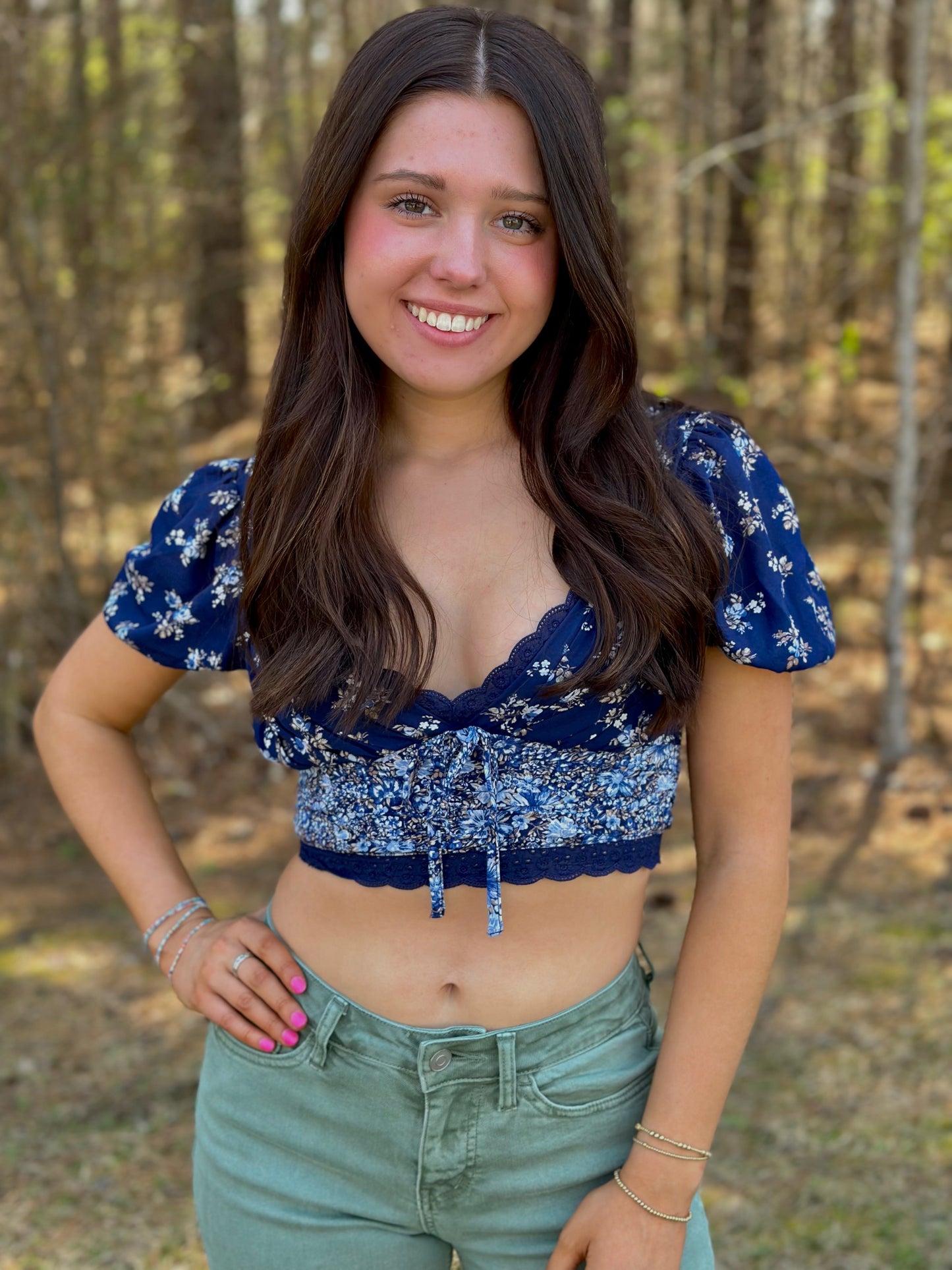 Altar’d State Floral Blue Top