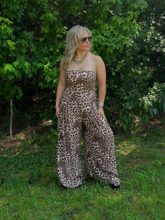 Wild Child Cheetah Wide Leg Jumpsuit