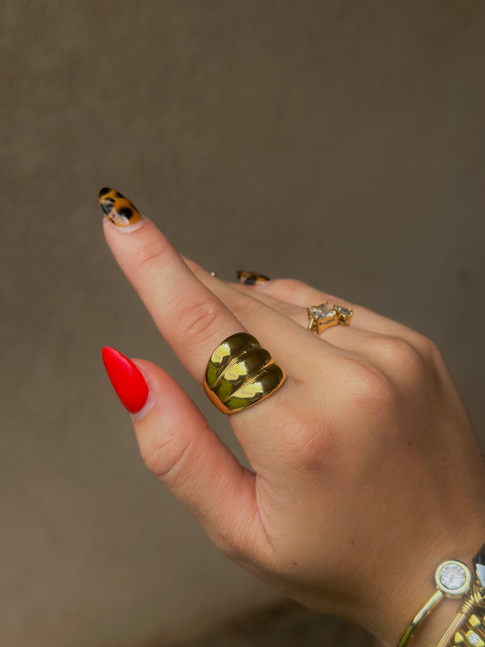 Water Resistant Gold Shell Dome Ring