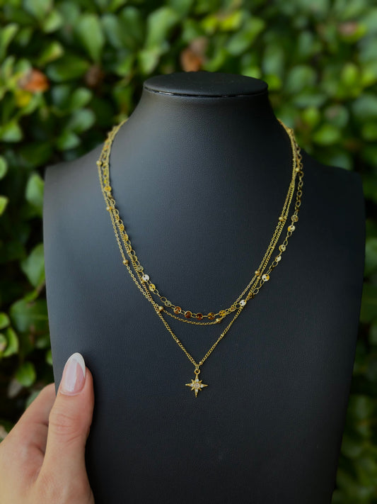 Water Resistant Tri Layer Star Necklace