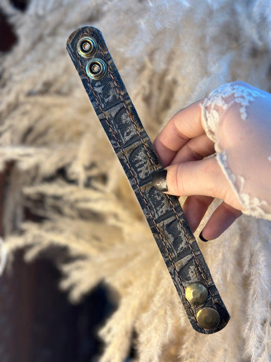 Thin Embossed Leather Bracelet