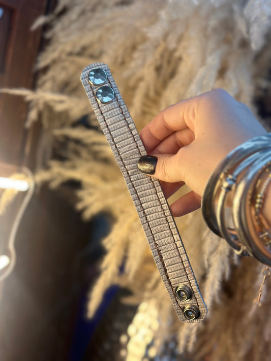 Thin Embossed Leather Bracelet