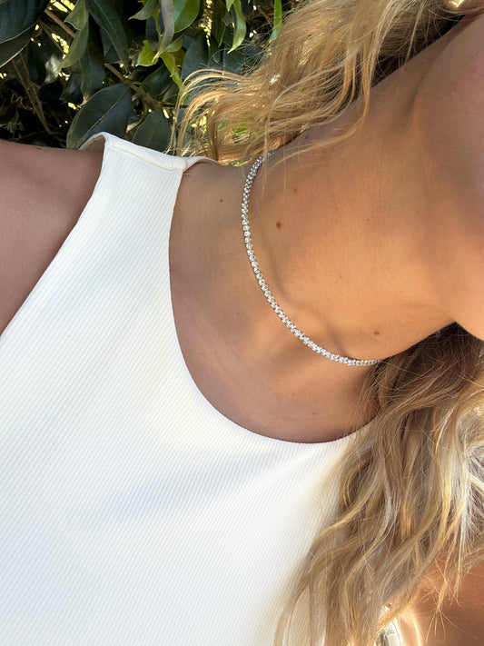 Water Resistant Tennis Necklace-Silver