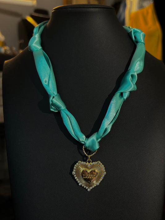 Teal Heart Scarf Necklace