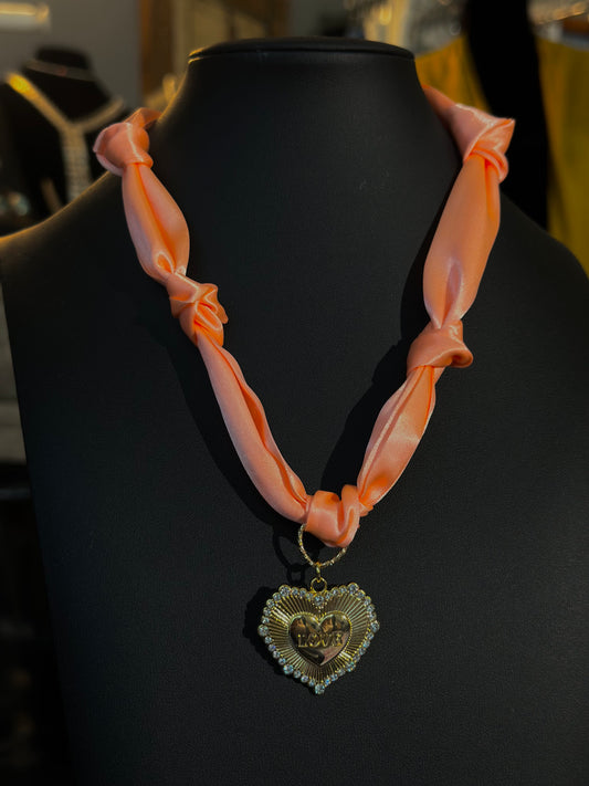 Peachy Heart Scarf Necklace