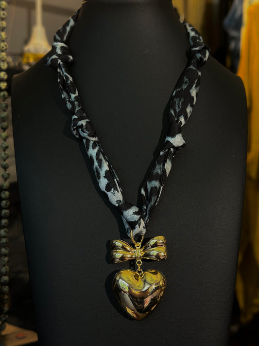 Leopard Bubble Heart Scarf Necklace